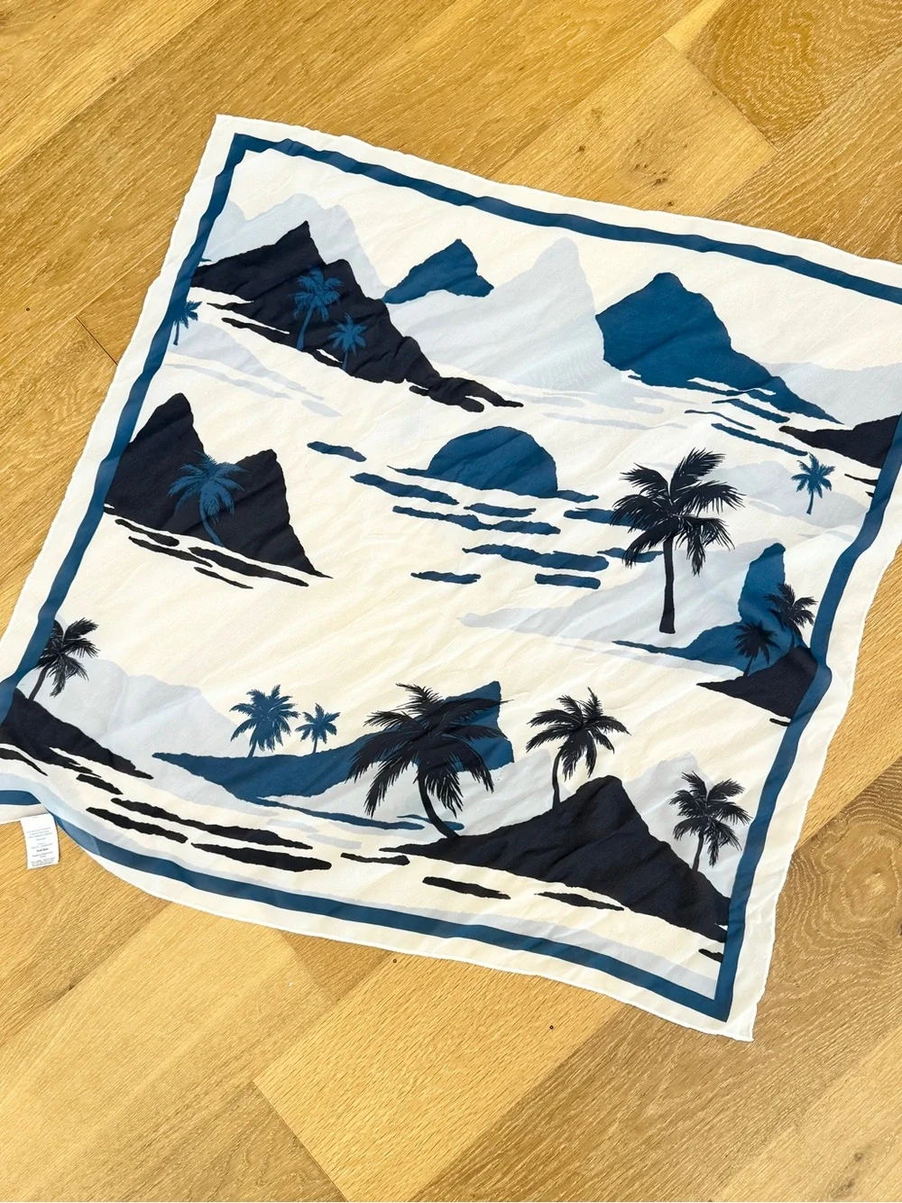 NWT Time and Tru 30” Navy Teal White Watercolor Silk-Feel Scarf Coastal Theme